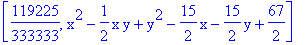 [119225/333333, x^2-1/2*x*y+y^2-15/2*x-15/2*y+67/2]